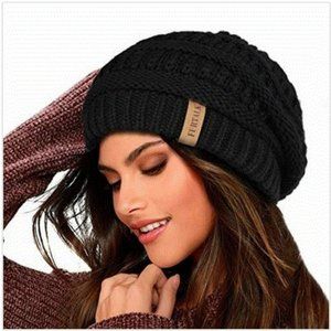 Furtalk Slouchy Black Beanie NWOT